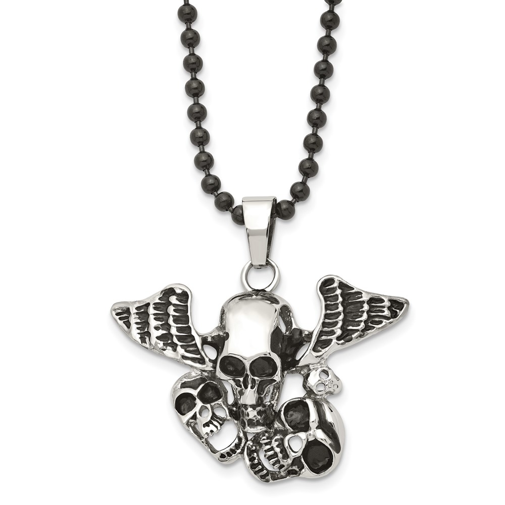 Stainless Steel Antiqued Skulls Necklace 24 Inch