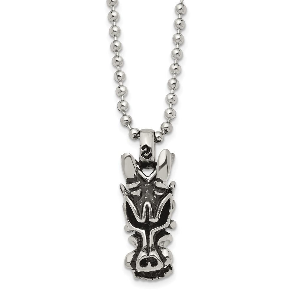 Stainless Steel Antiqued Dragon Head Necklace 22 Inch