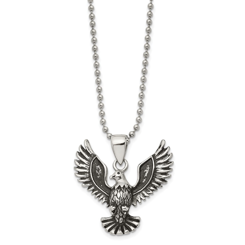 Stainless Steel Antiqued Eagle Pendant Necklace