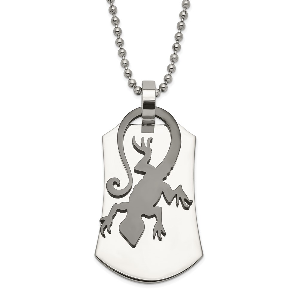 Stainless Steel and Black Lizard Necklace