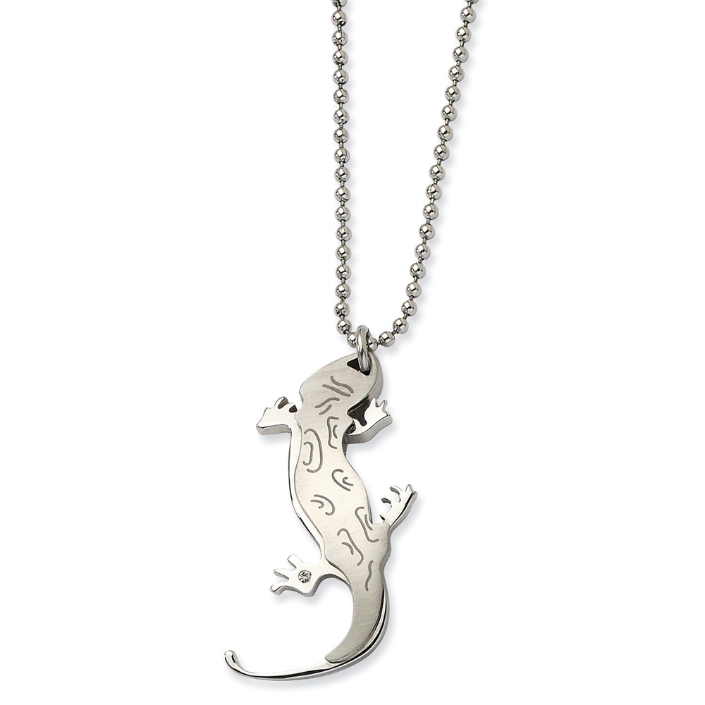 Stainless Steel Lizard with Cubic Zirconia Necklace