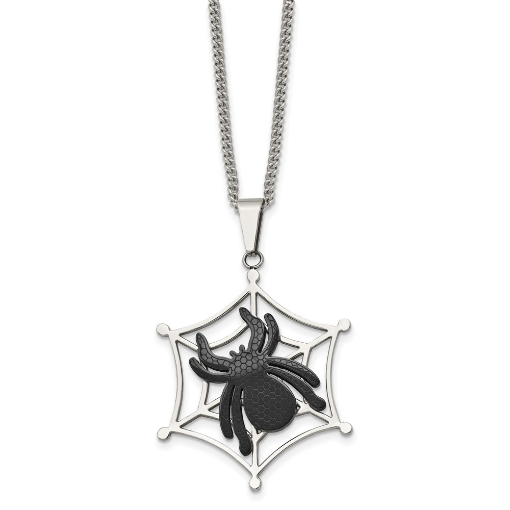 Two-Tone Stainless Steel Spider and Web Necklace 22 Inch