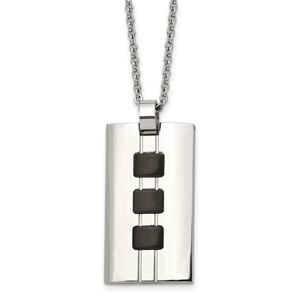 Men's Stainless Steel Black Accent Necklace