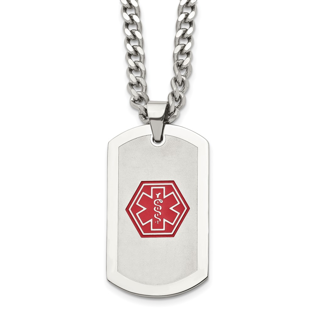 Stainless Steel Brushed Medical Dog Tag Necklace