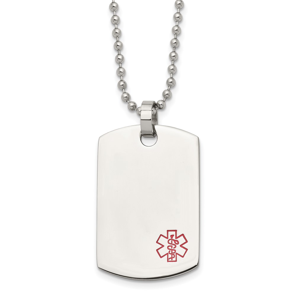 Stainless Steel Polished Medical Dog Tag Necklace - 24 Inch