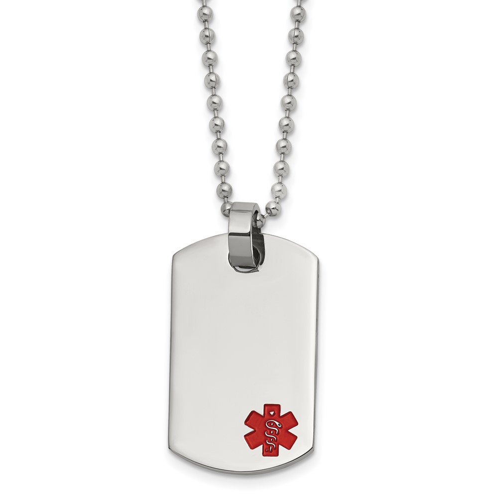 Stainless Steel Small Medical Dog Tag Necklace - 24 Inch