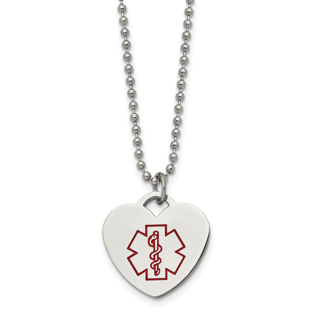 Stainless Steel Heart Shaped Medical Alert Necklace - 22 Inch