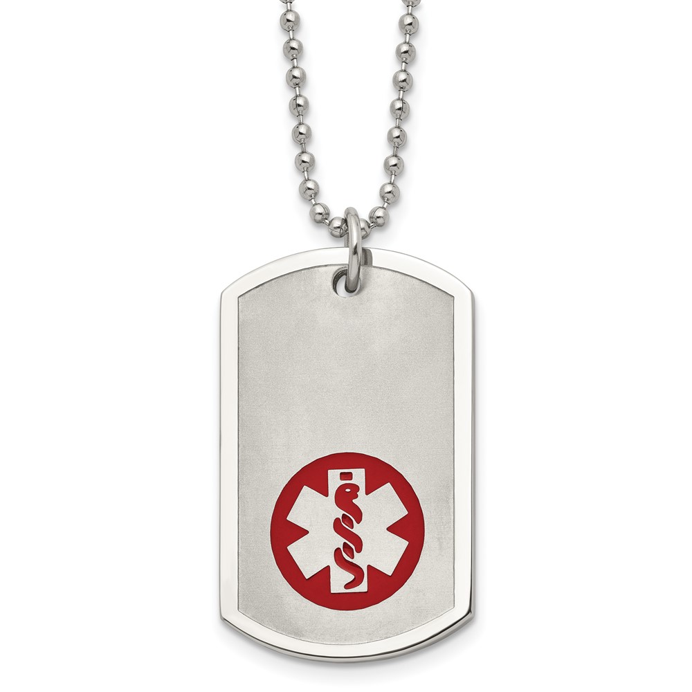 Stainless Steel Brushed Dog Tag Medical Necklace