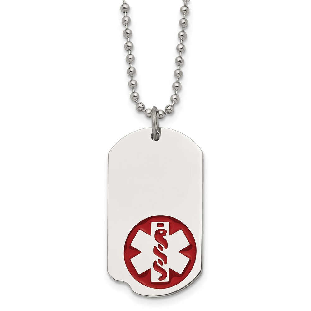 Stainless Steel Dog Tag Medical Alert Necklace - 22 Inch