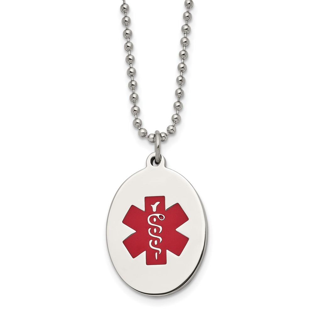 Stainless Steel Oval Medical Alert Necklace - 22 Inch