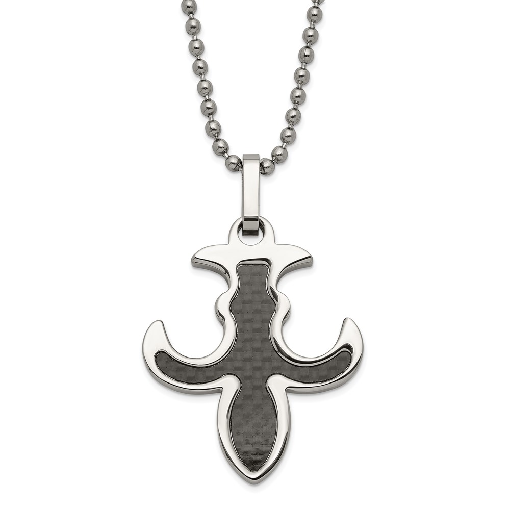 Stainless Steel and Black Carbon Fiber Fleur de lis Necklace