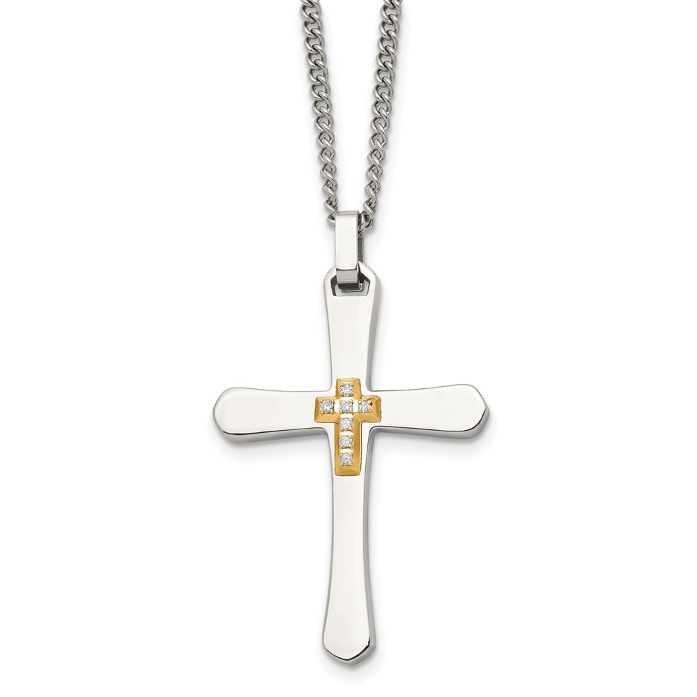 Stainless Steel, 14k Gold Plated & Diamond Cross Necklace