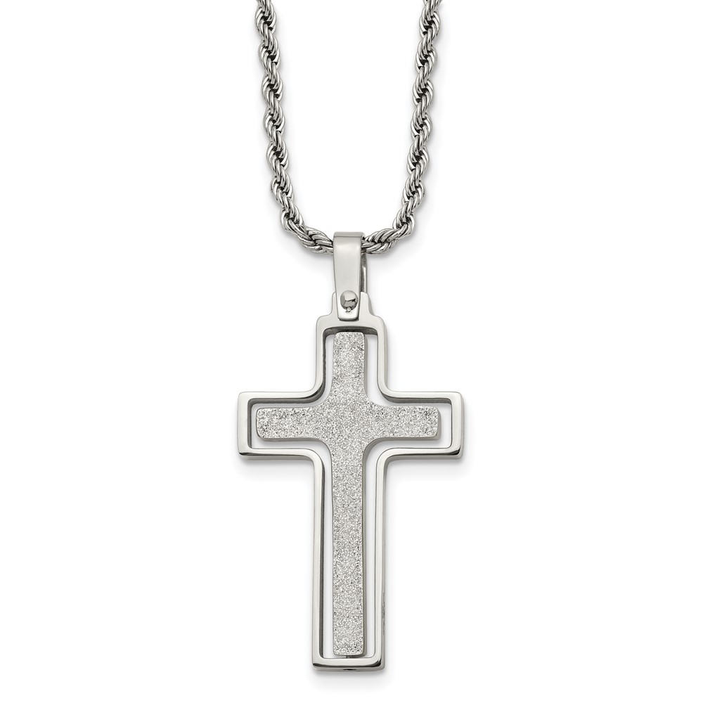 Stainless Steel 2 Piece Laser Cut Cross Necklace - 22 Inch