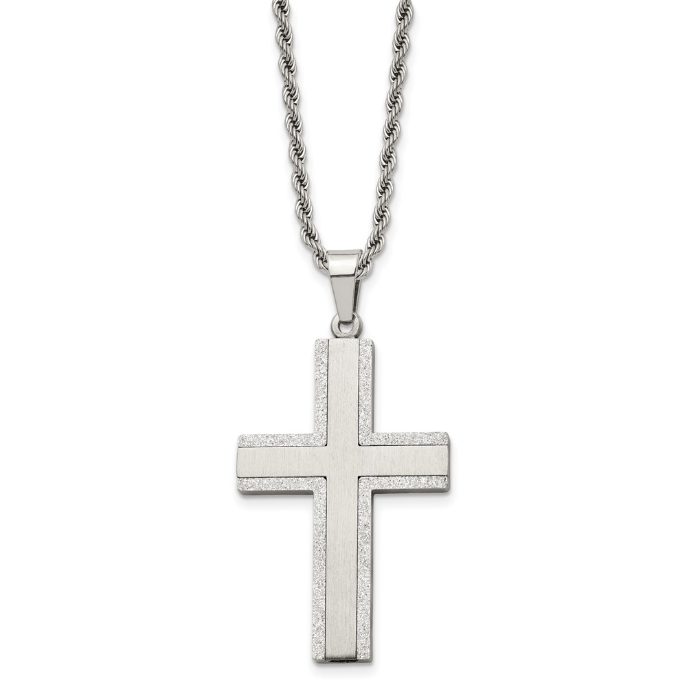 Stainless Steel Laser Cut Edges Cross Necklace - 24 Inch