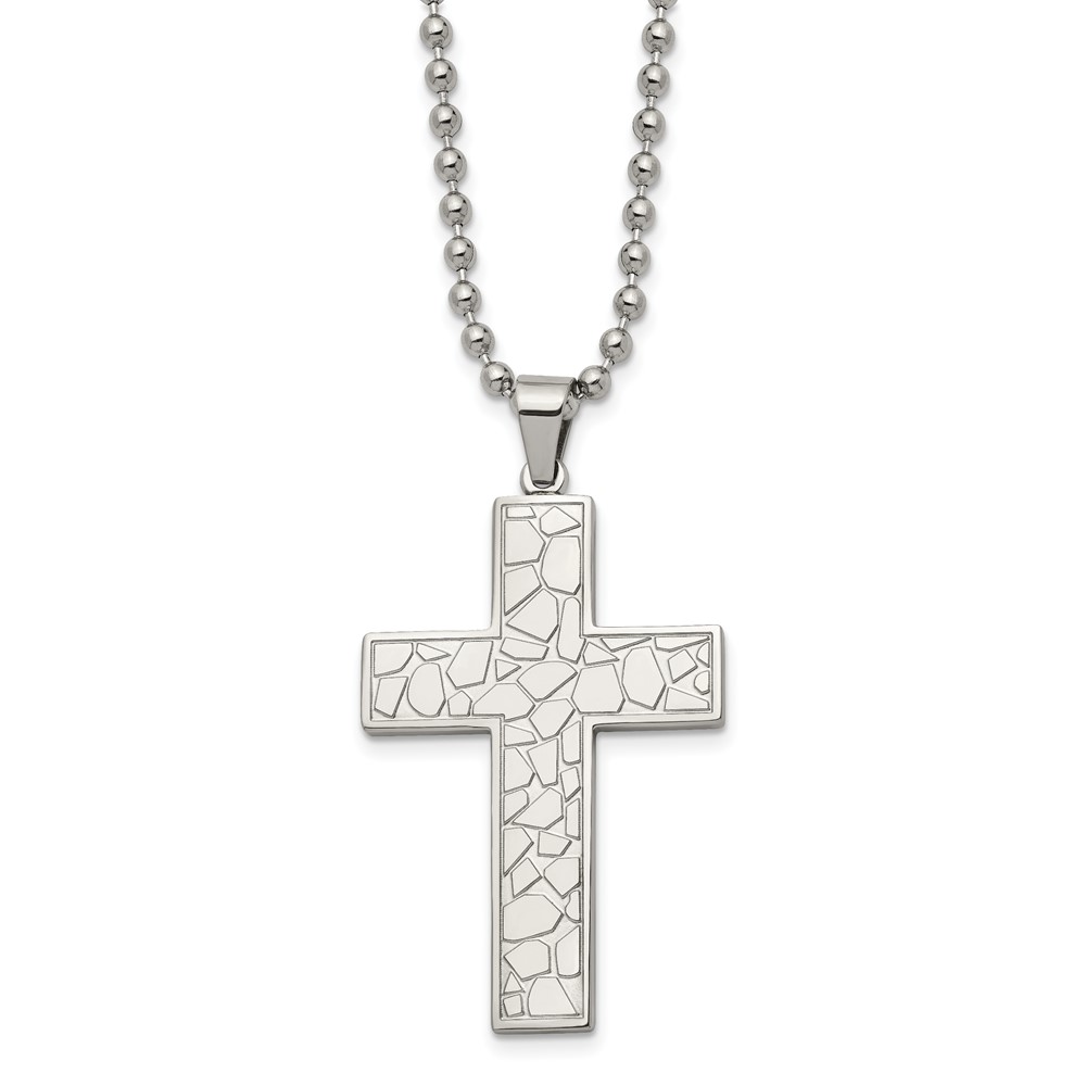 Stainless Steel Cobblestone Cross Necklace - 24 Inch