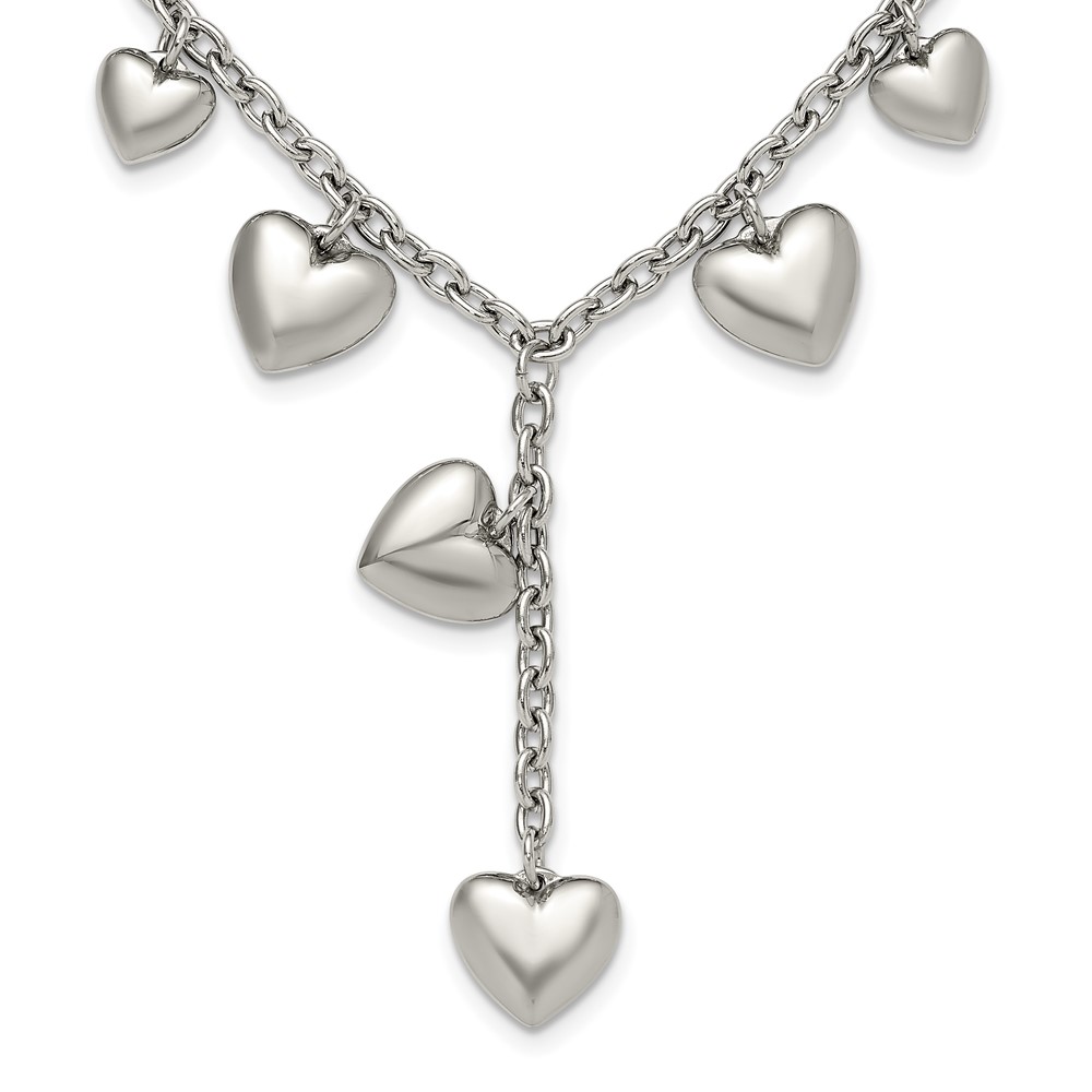 Stainless Steel Puffed Hearts Y Necklace - 18 Inch