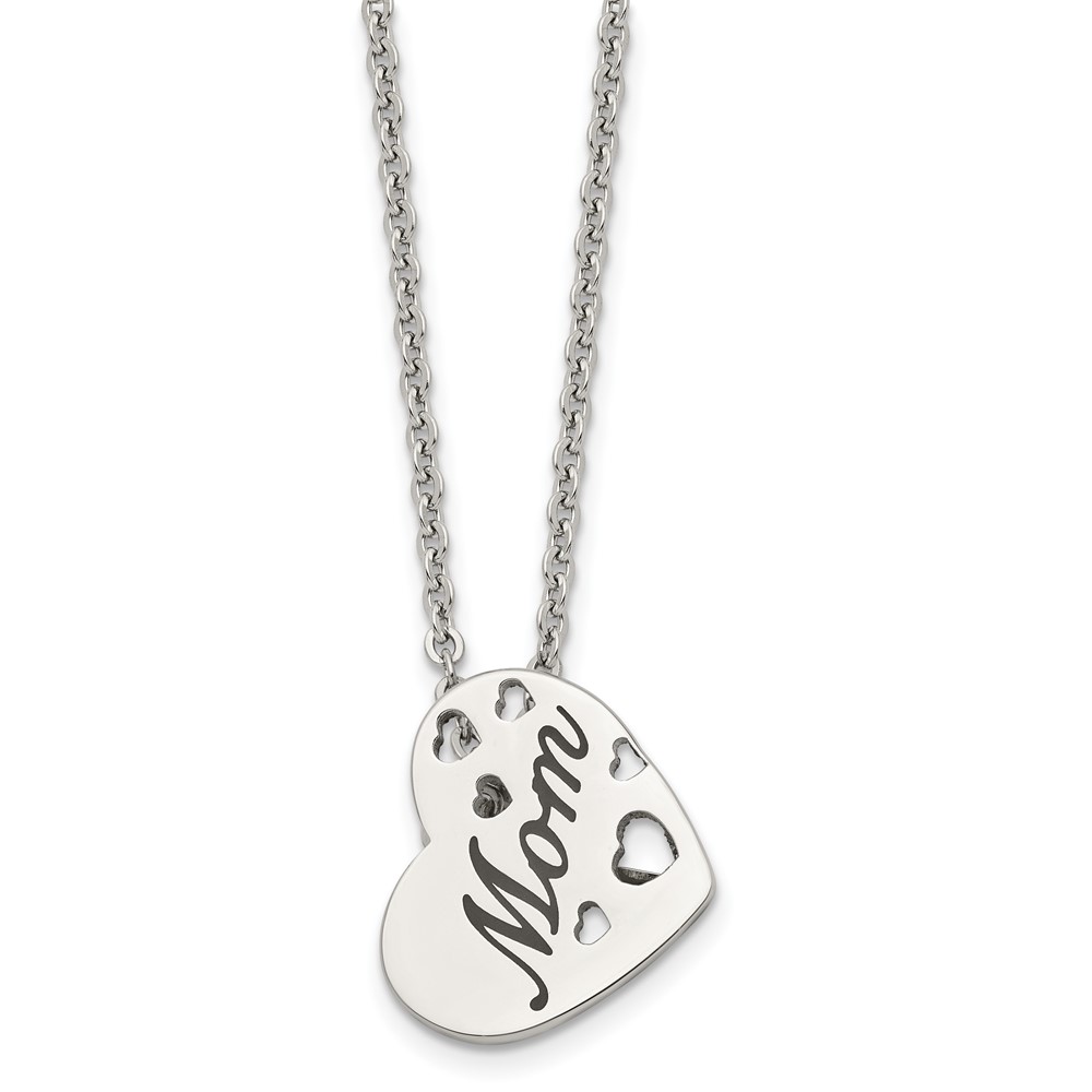 Stainless Steel Mom Heart Slide Pendant Necklace - 20 Inch