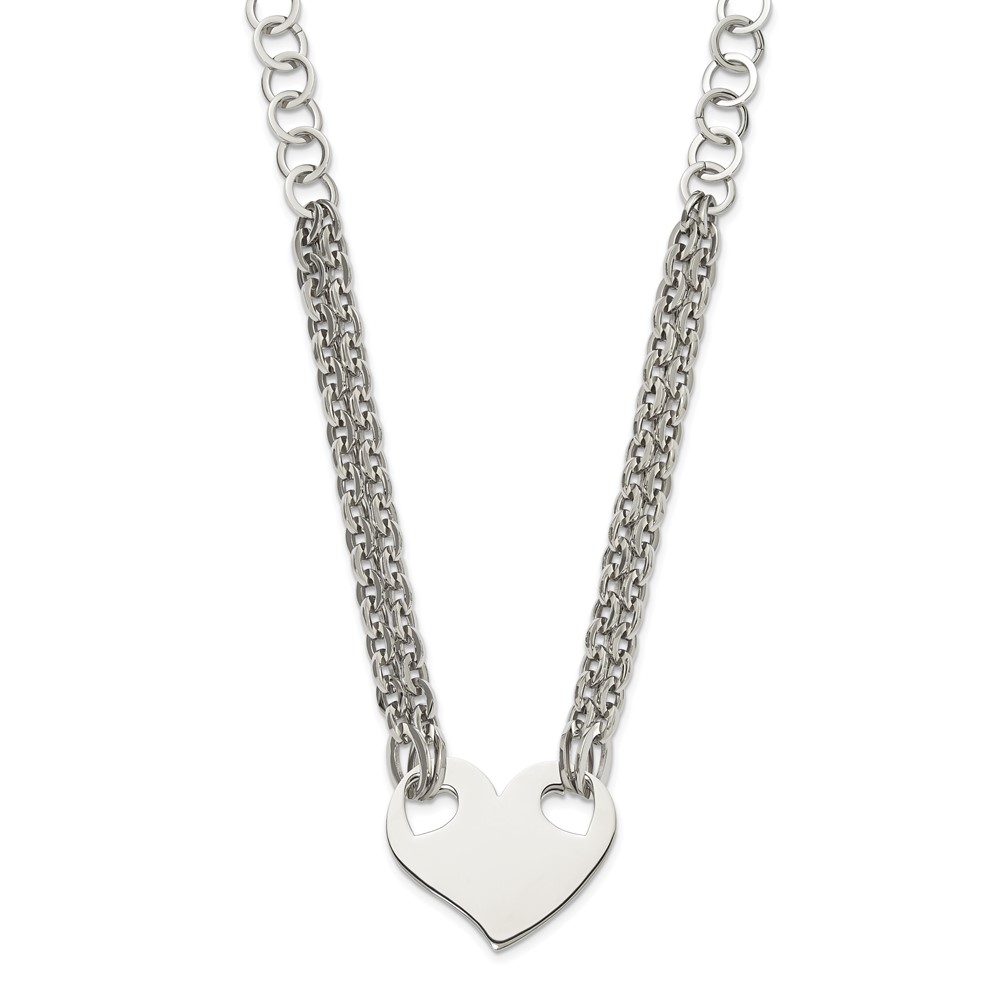 Stainless Steel Engravable Polished Heart Necklace - 20 Inch