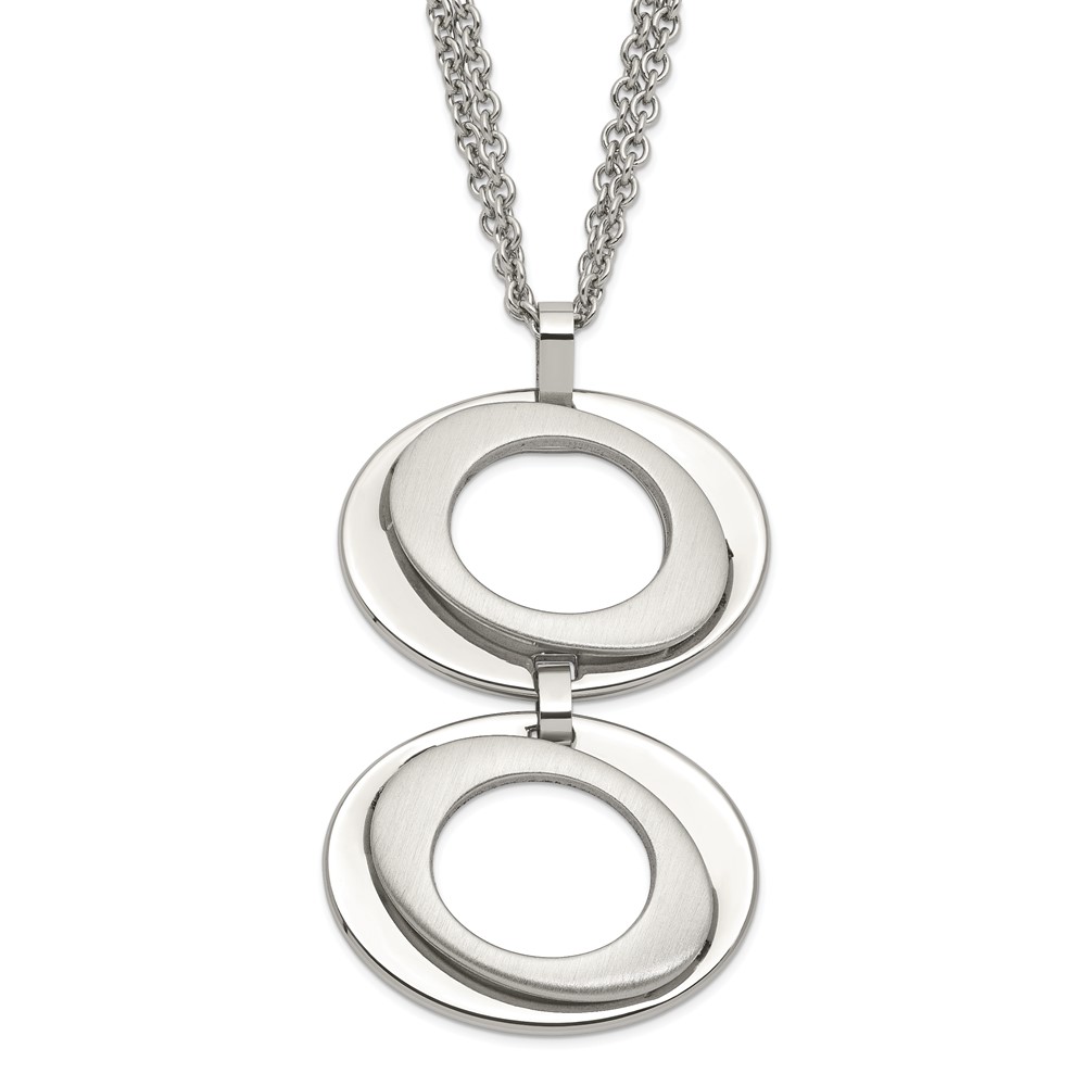 Brushed and Polished Adjustable Steel Necklace 16.5 to 17.5 Inch