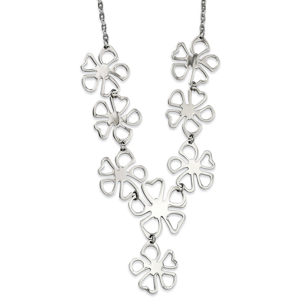 Stainless Steel Polished Flowers Y Necklace - 18 Inch