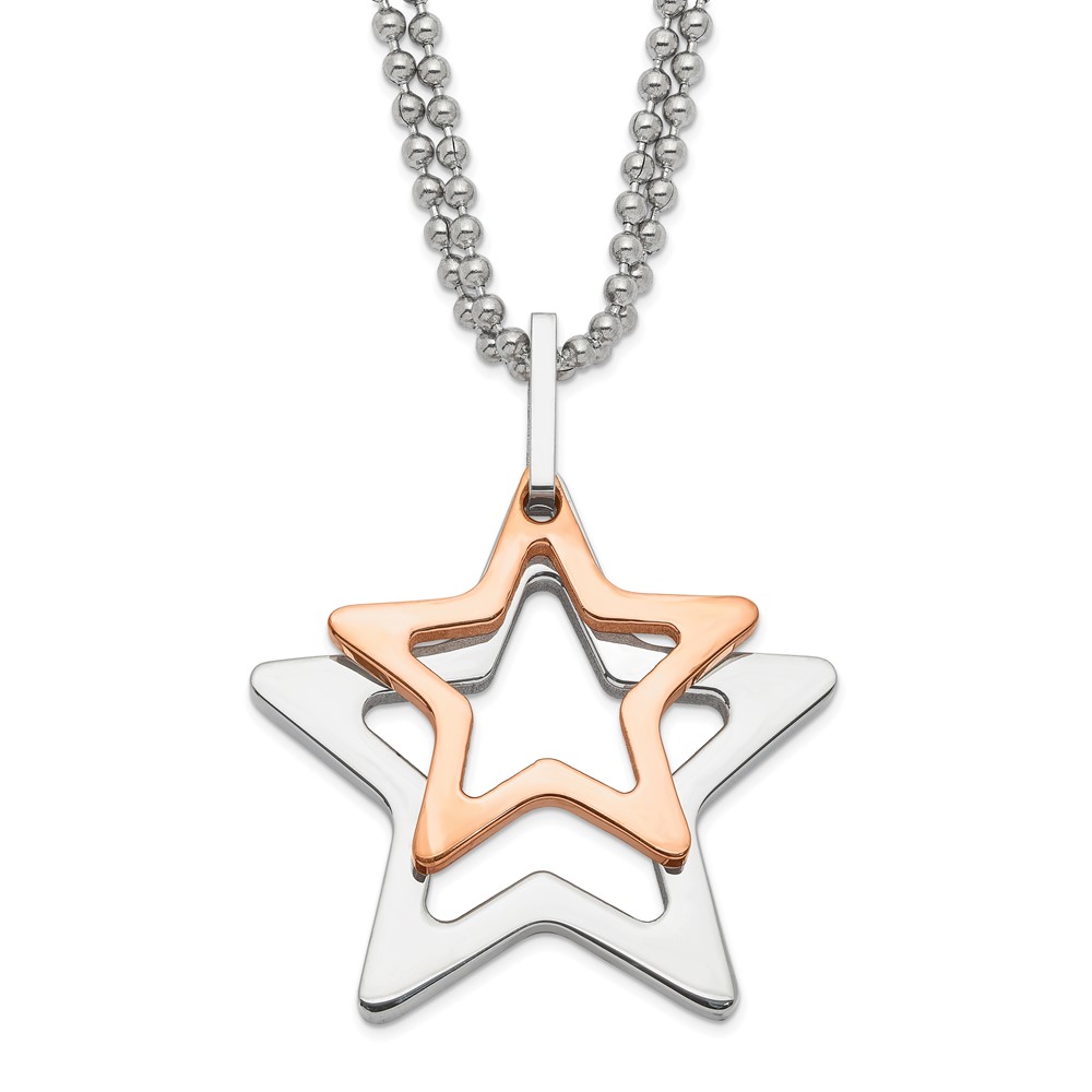 Stainless Steel and Rose Gold Tone Plated Stars Necklace, 22 Inch