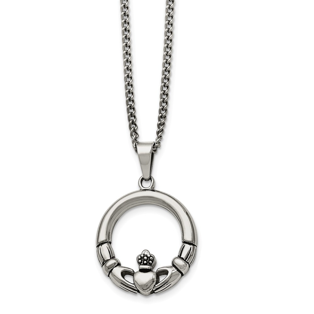 Stainless Steel Claddagh Circle Pendant Necklace