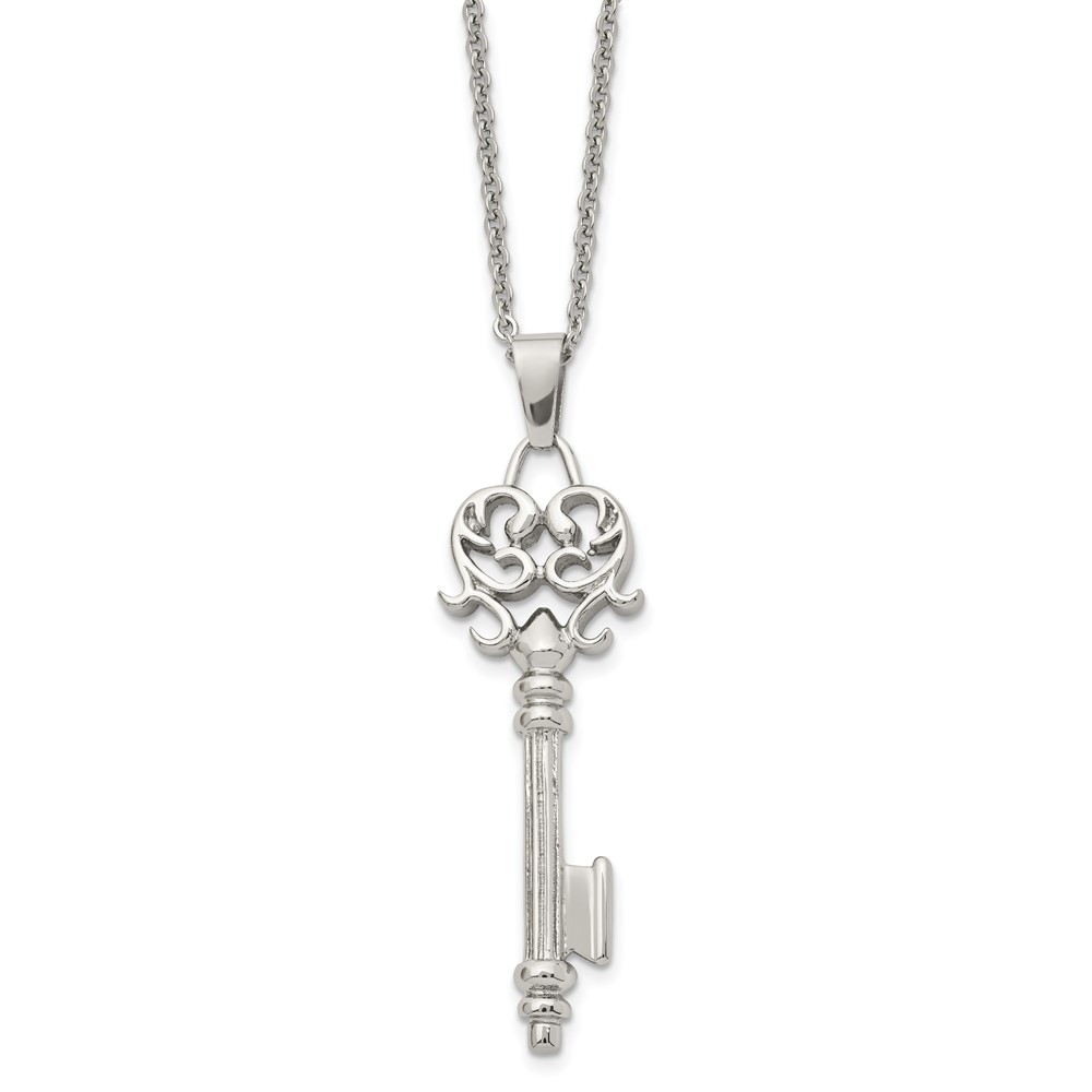 Stainless Steel Scroll Key Pendant Necklace