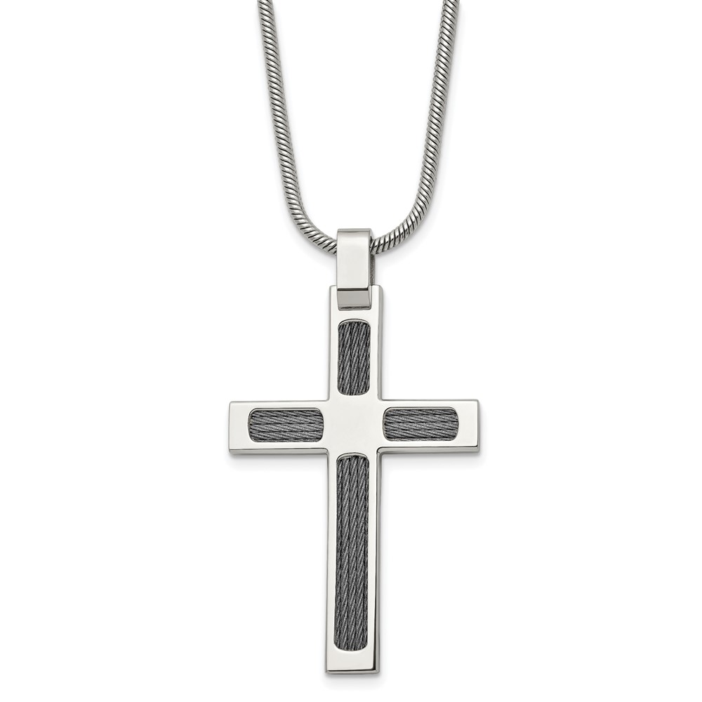 Stainless Steel Wire and Polished Cross Necklace - 24 Inch