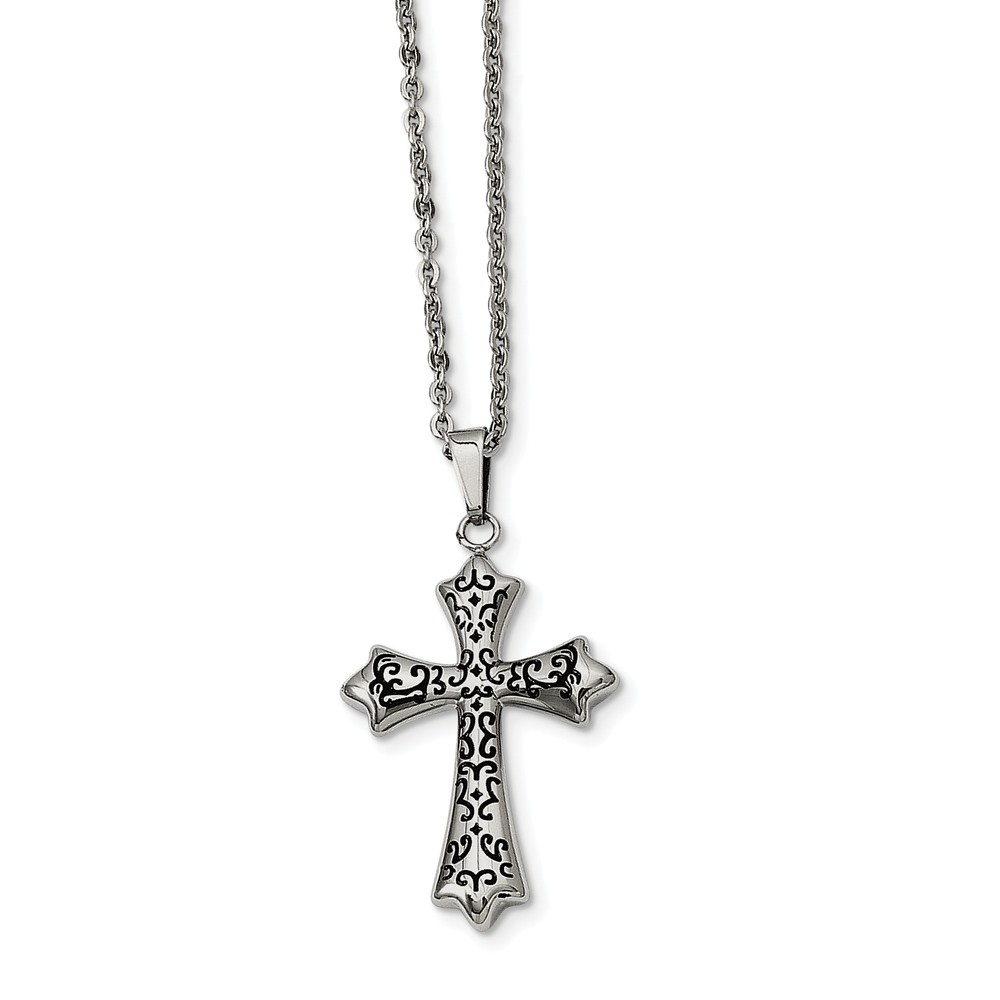 Stainless Steel and Black-plated Cross Necklace - 20 Inch