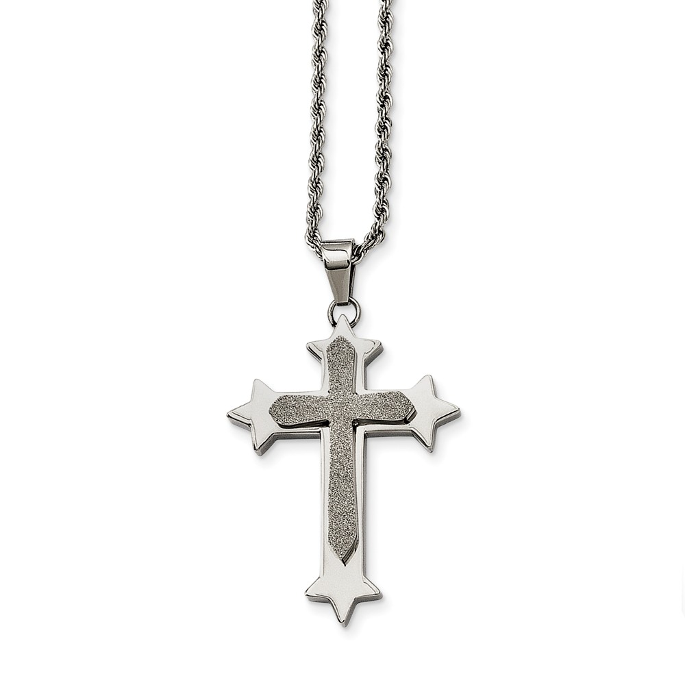 Stainless Steel Polished and Laser Cut Star Cross Necklace