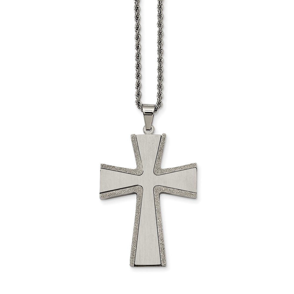 Stainless Steel Laser Cut Edge Cross Necklace
