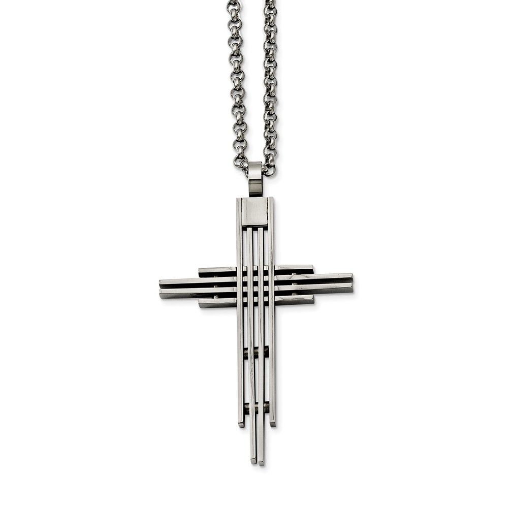 Stainless Steel Brushed Cross Necklace - 24 Inch