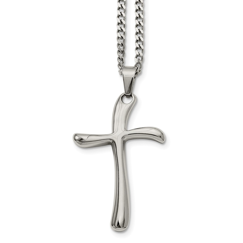 Stainless Steel Polished Curved Cross Necklace