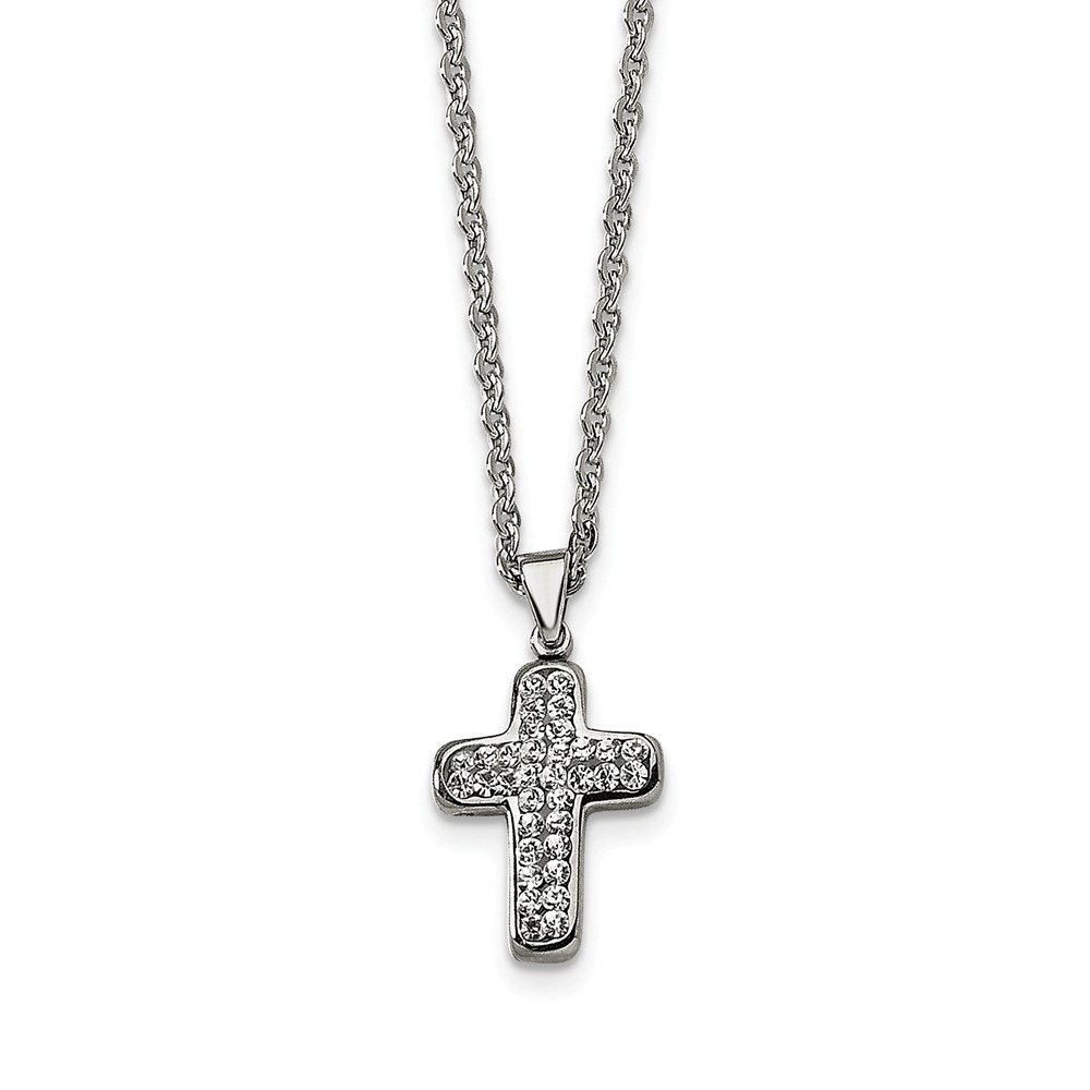 Stainless Steel Crystal Cross Necklace with CZ - 22 Inch