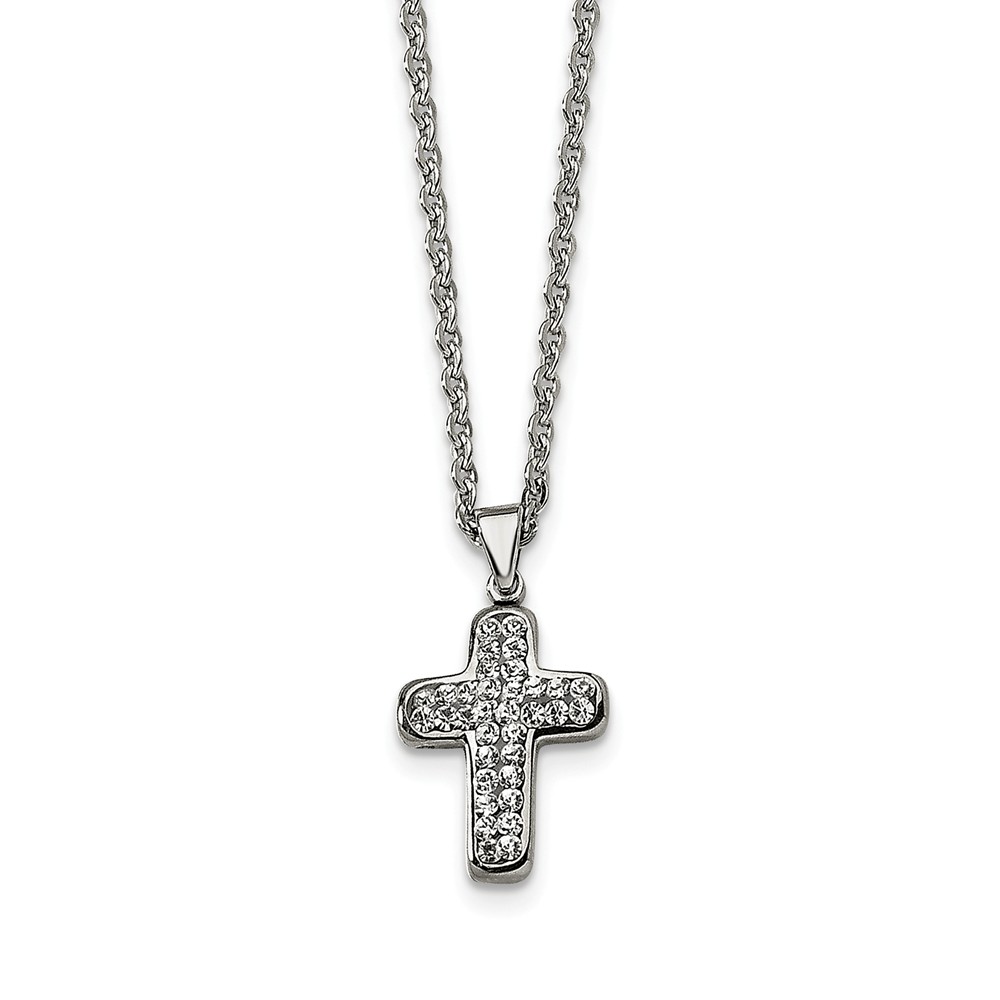 Stainless Steel Small Crystal Cross Necklace with CZ - 22 Inch