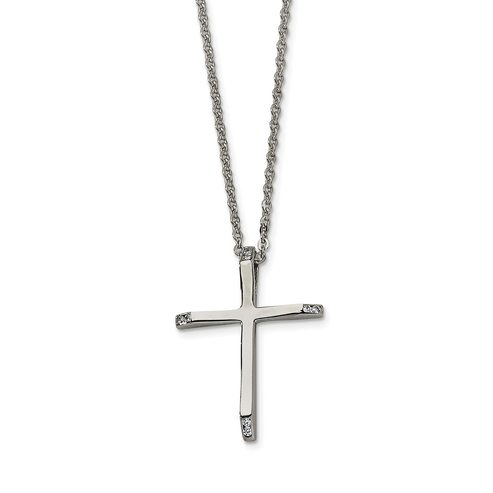 Stainless Steel Cubic Zirconia Cross Pendant Necklace