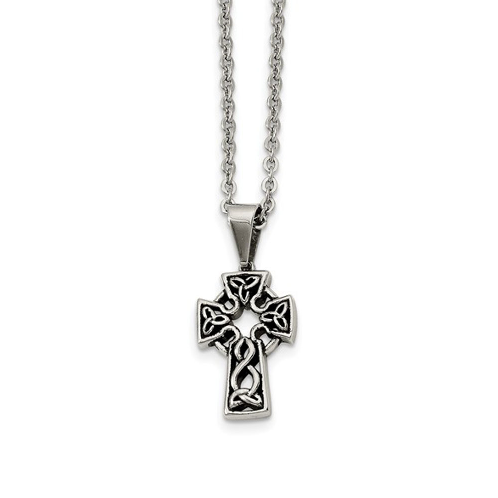 Stainless Steel Antiqued Celtic Cross Necklace