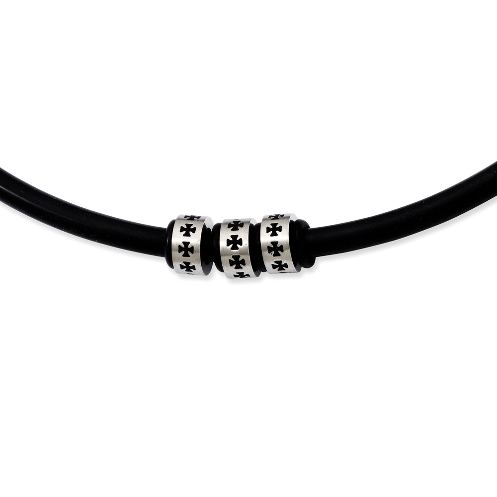 Black Rubber Cord and Stainless Steel Cross Necklace