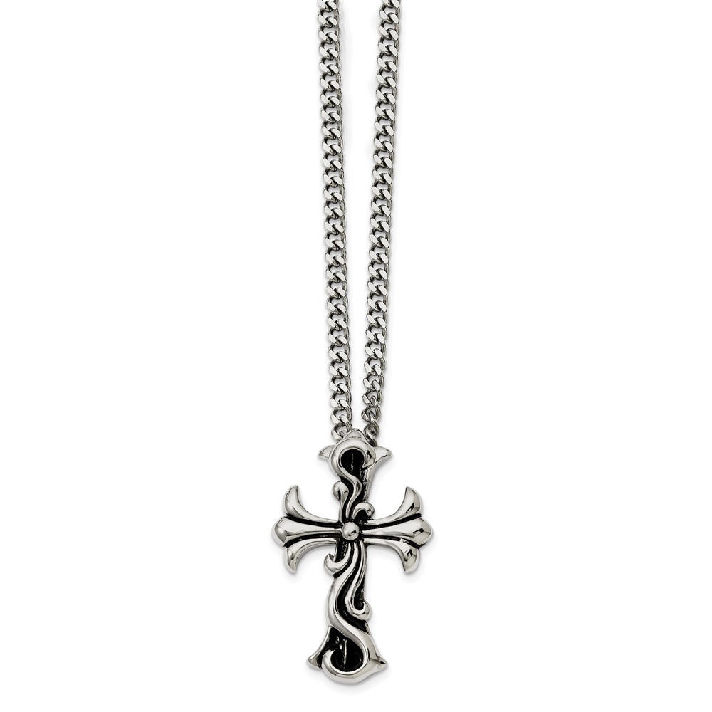 Antiqued Stainless Steel Medieval Cross Necklace