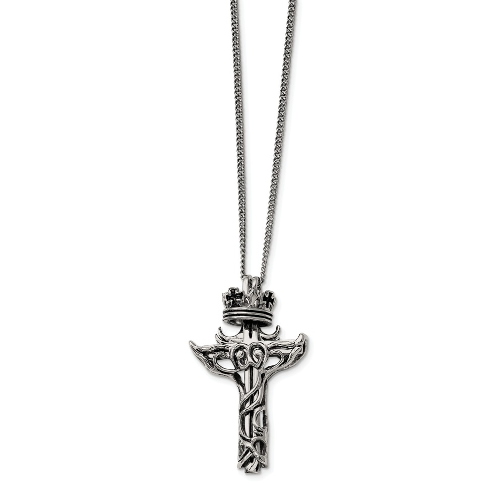 Stainless Steel 2 Piece Crown and Cross Necklace - 22 Inch