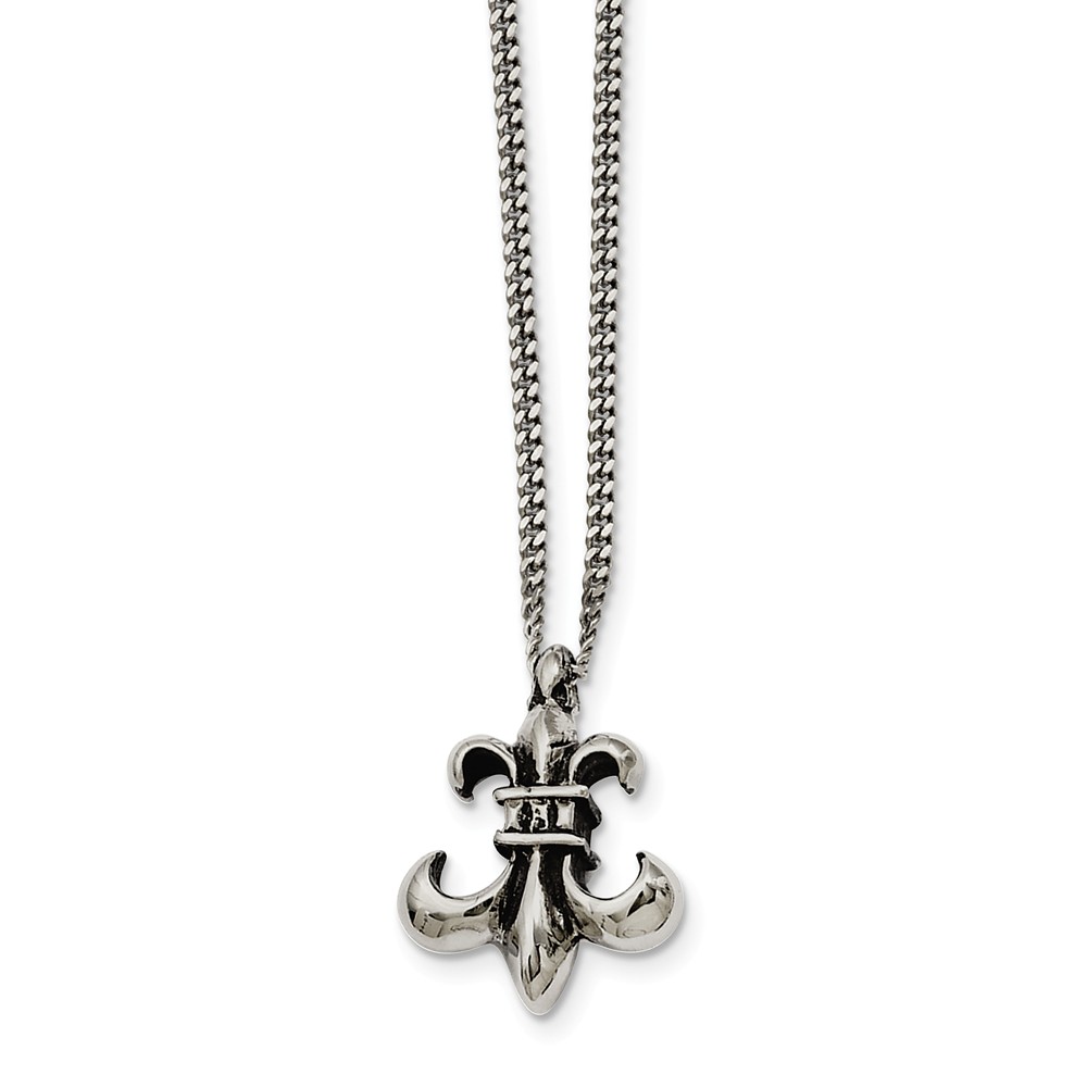 Stainless Steel Antiqued Fleur-de-lis Necklace