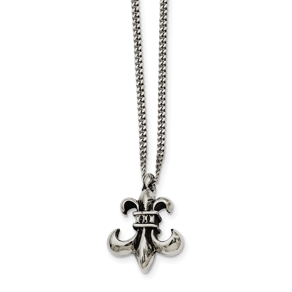 Stainless Steel Antiqued Fleur-de-lis Necklace - 18 Inch