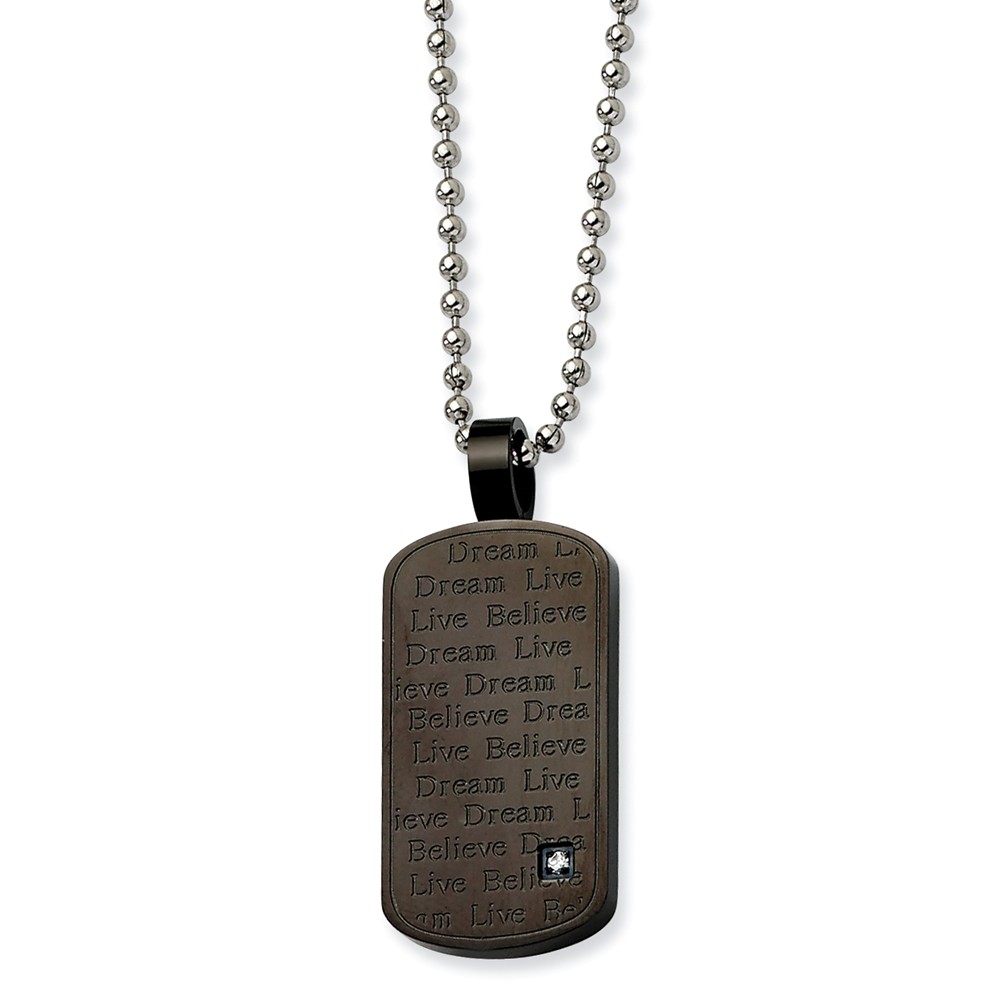 Black Stainless Steel Dream Live Believe Necklace with CZ
