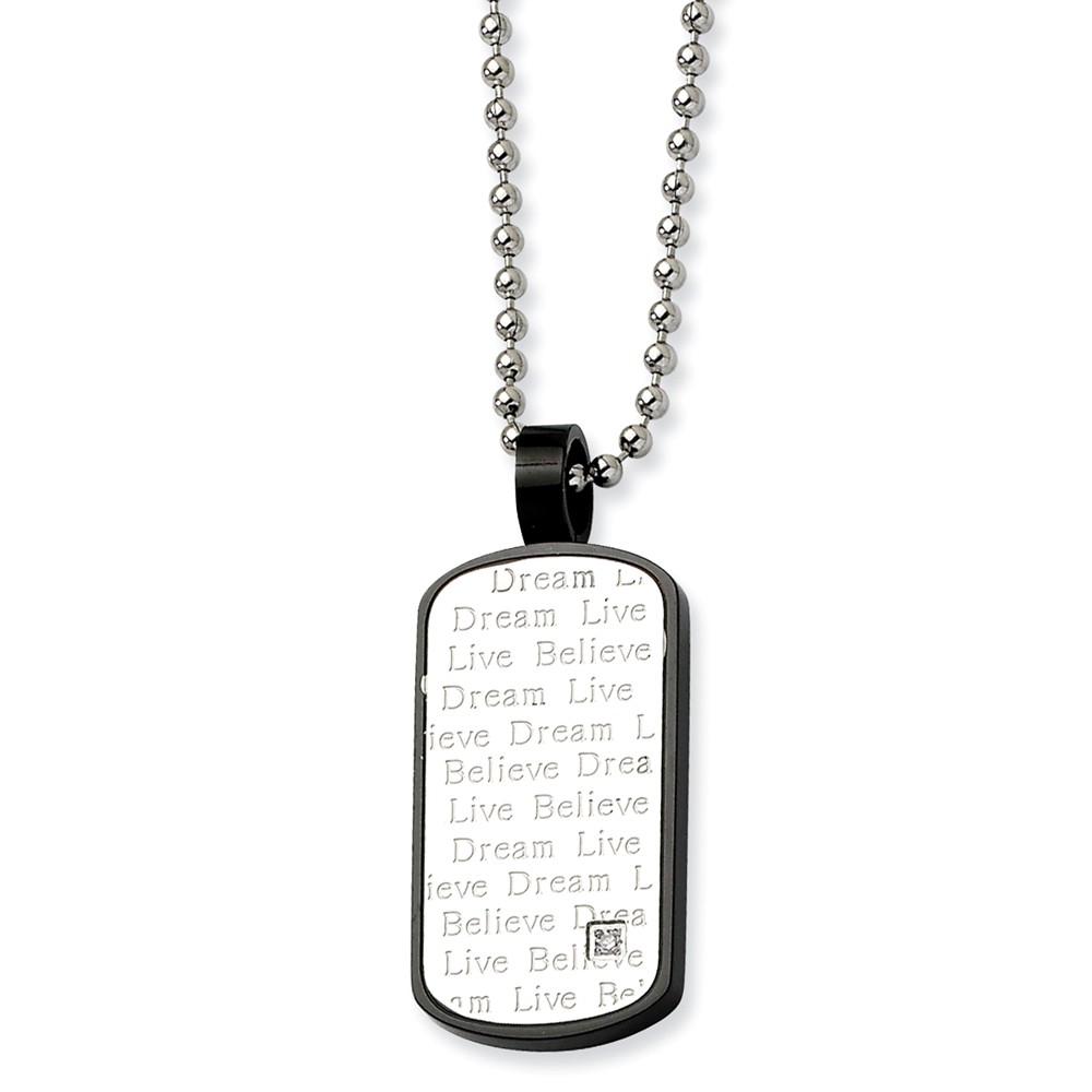 Two-Tone Stainless Steel Dream Live Believe Necklace with CZ