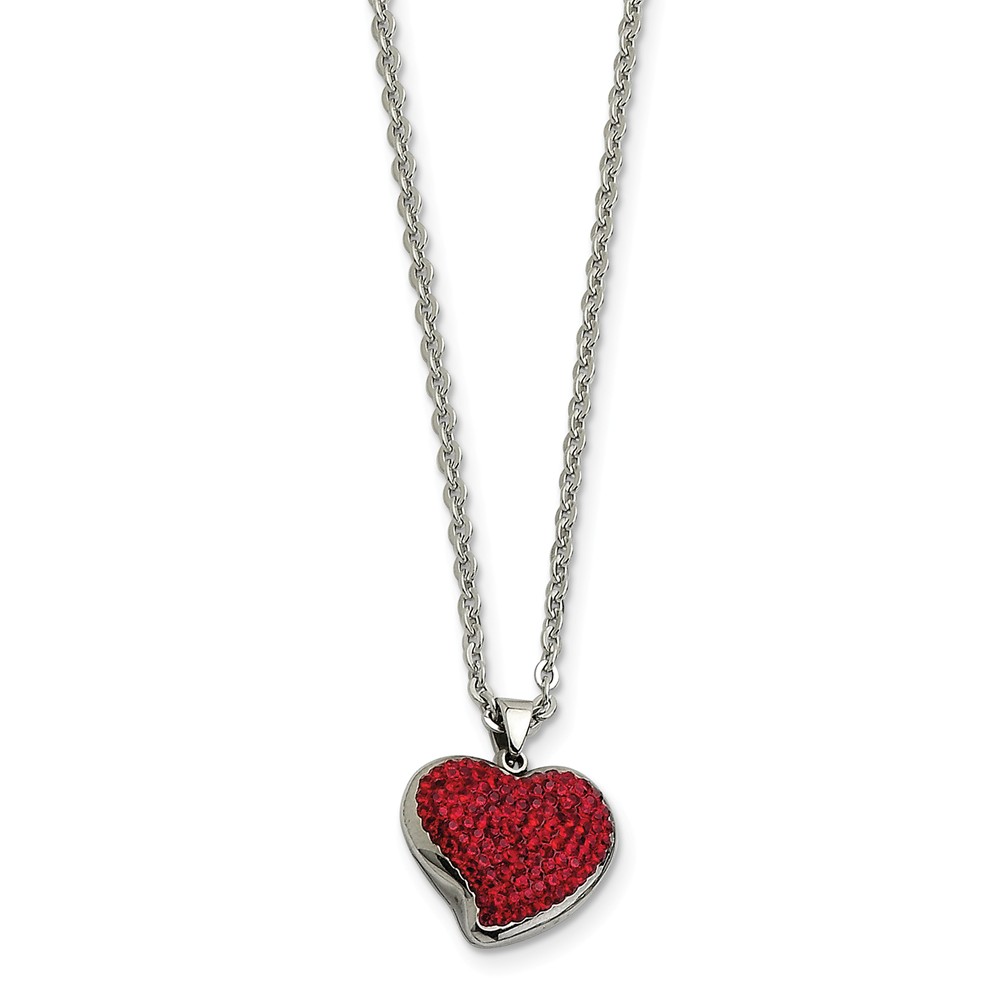 Stainless Steel and Red Crystal Heart Necklace