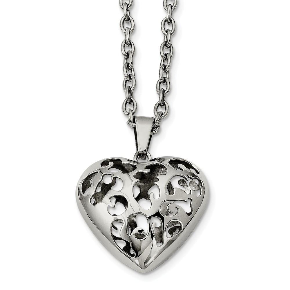Stainless Steel Cutout Puffed Heart Necklace