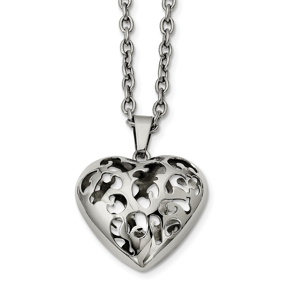 Stainless Steel Cutout Puffed Heart Necklace - 20 Inch