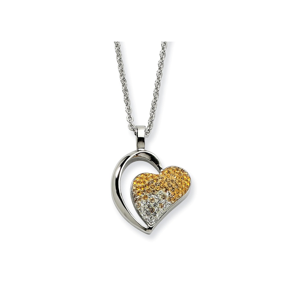Stainless Steel Yellow and Clear Crystal Heart Necklace