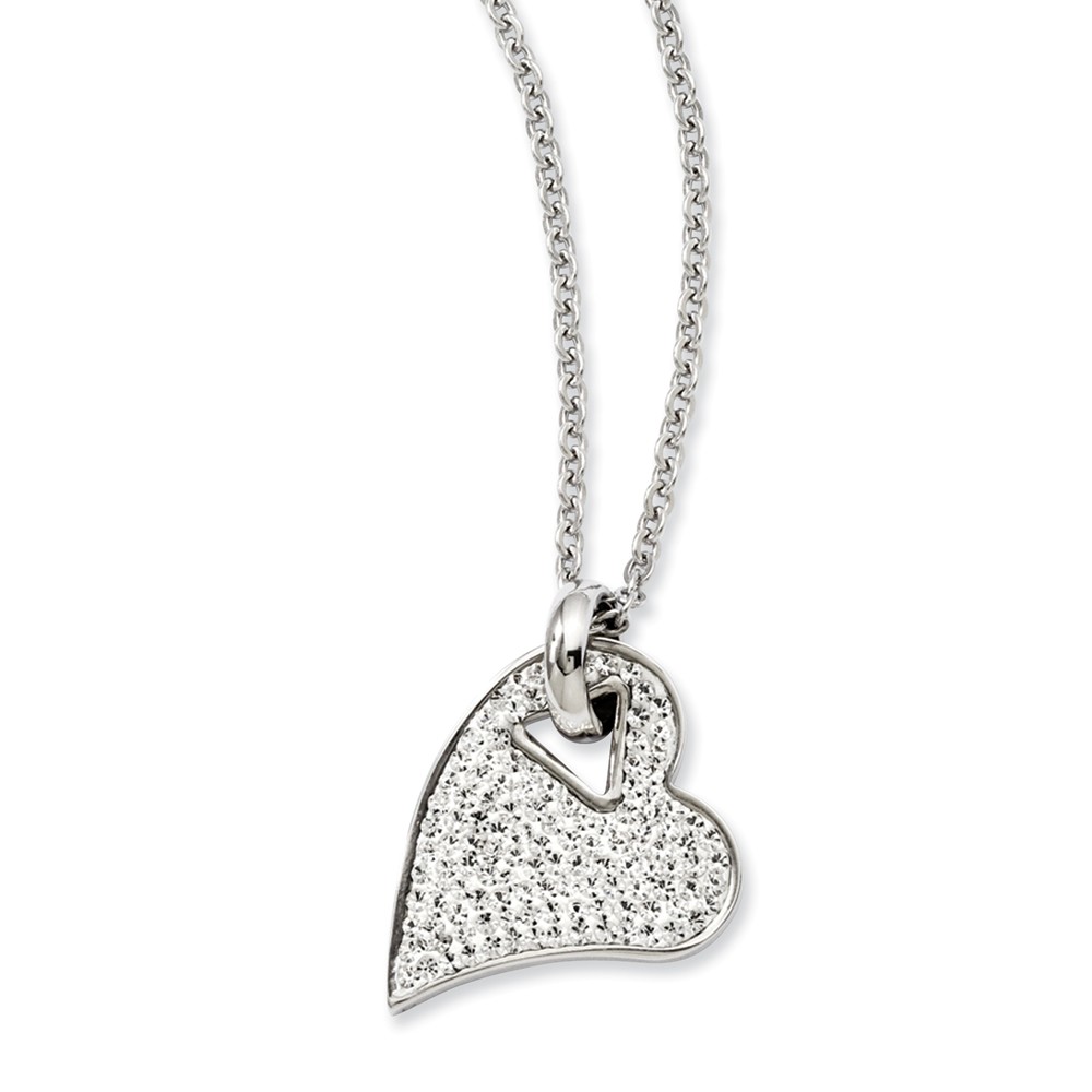 Stainless Steel and Clear Crystal Heart Necklace - 20 Inch