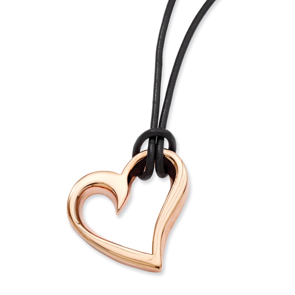 Rose Tone Plated Stainless Steel Heart Necklace, 20 Inch